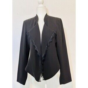 NWT Elevenses Anthropologie Size L Black Dimmet Drape Jacket Eyelash Lace Trim